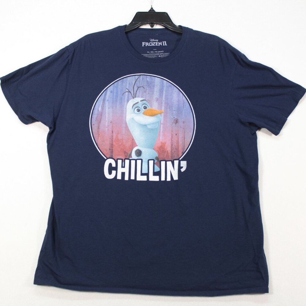 Frozen II Chillin' Disney tshirt Universal XL Blue Short Sleeve Solid Cotton